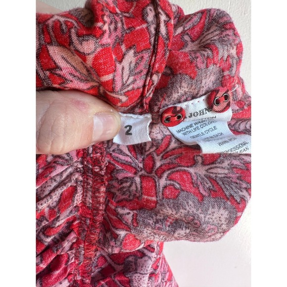 Ulla Johnson Red Floral Print Smocked Waist Tiered Ruffle Dress Size 2 - Picture 7 of 8